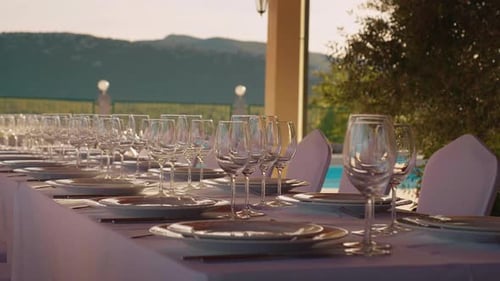 Elegant Wedding Table Setting Outdoors in Golden Light