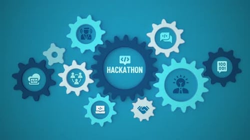 Animation en boucle en roue dentée du hackathon avec Icones