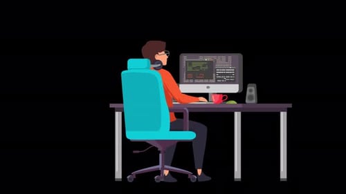 Young Man Interested In Programming, Coding, Security At Computer 4K Alpha Channel