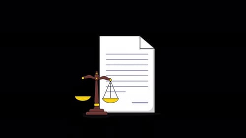 Animated Legal Document and Justice Scale in Flat Design