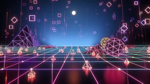 Abstract Futuristic Grid with Glowing Geometric Shapes Background
