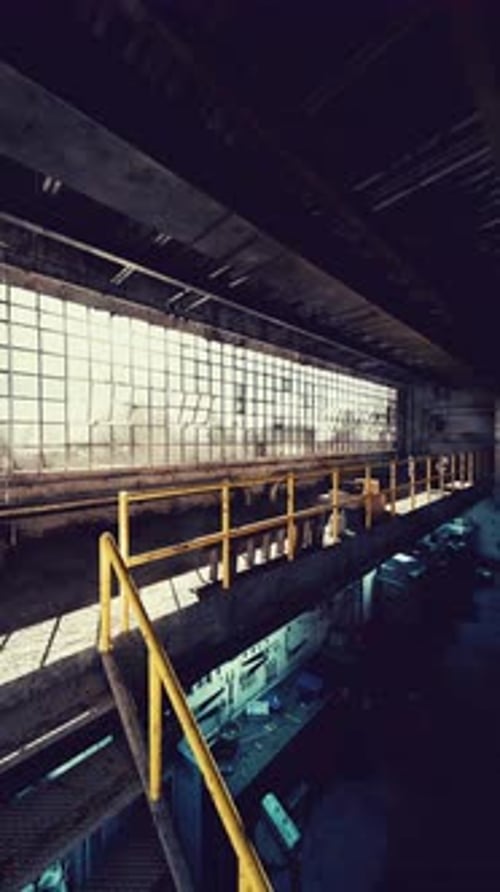 Abandoned Auto Repair Shop Interior at Dusk