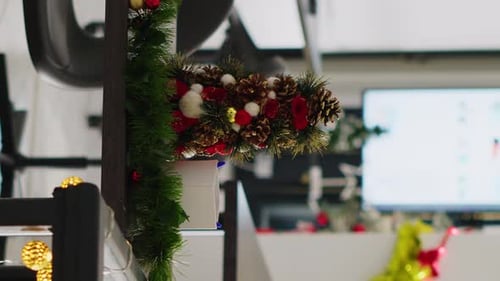 Vertical Video Empty Office with Christmas Ornaments