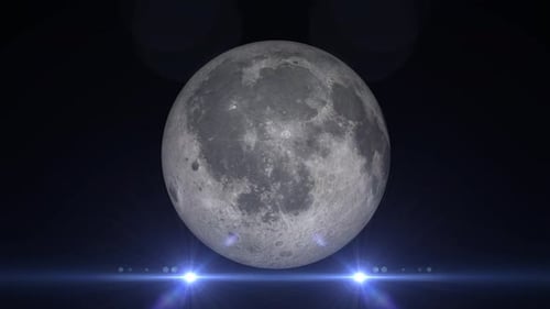 Rotating Full Moon with Blue Lens Flares in Dark Space