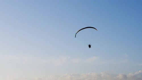 Paraglider Gliding Above a Beautiful Beach