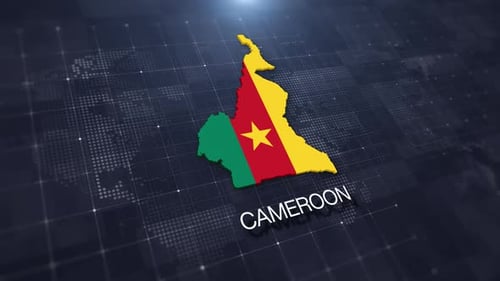Cameroon Map with Flag Animation on Digital Background