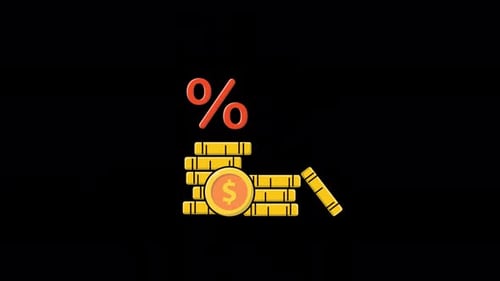 Flat Design Animated Gold Coin Stacks with Percentage Symbol