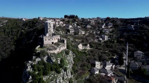 View of the historic urban site of Počitelj, a traditional village from Bosnia and Herzegovina.
