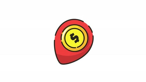 Money icon animation red location pin with a gold dollar sign inside.
