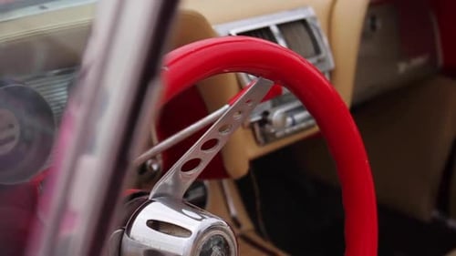 Steering Wheel of Classic Vintage Car in Cuba