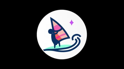 Animated Windsurfer Icon on Rotating 3D Circle