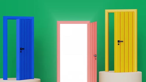 Light shone from the open door, orange door in green room. Filling the room with bright white light