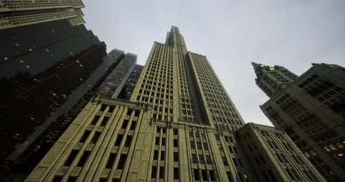 Iconic Skyscraper Towers Above City Streets During Twilight Hours