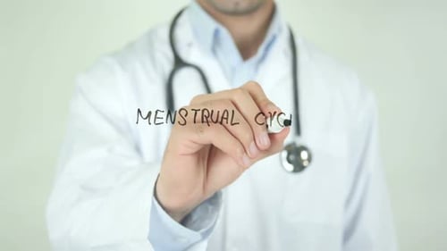 Menstrual Cycle, Doctor Writing on Transparent Screen