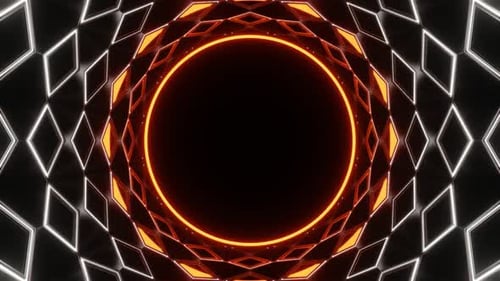 Orange And White Neon Circle In Mirror Tunnel Background Vj Loop In Hd