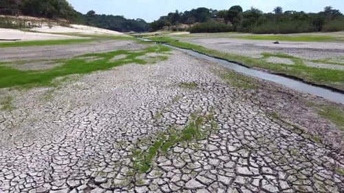 Aerial view of parts of the Rio Negro ( Black River ) and its tributaries affected by a record droug
