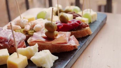 Italian or Spanish Restaurant with Traditional Tapas Food Spanish Cuisine Delicious Tapas and Cheese