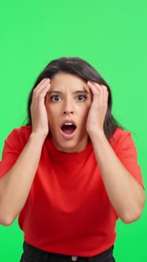 Surprised Woman Reacting in Shock on Green Screen