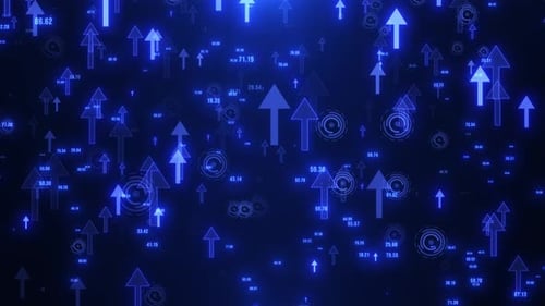 Digitaler futuristischer Hintergrund mit Pfeilen und Binärcode. Datenanalyse, Vernetzung und Big Data