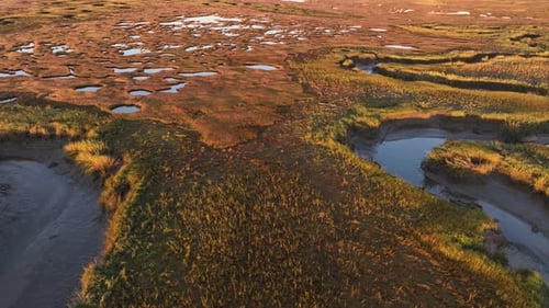Drone view of Salt Marsh at sunrise Cape Cod, Massachusetts, USA