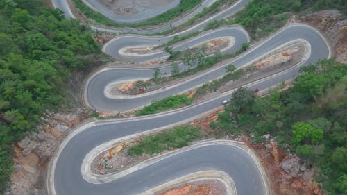 Aerial view of Khau Coc Cha mountain pass in Bao Lac, Cao Bang, Vietnam