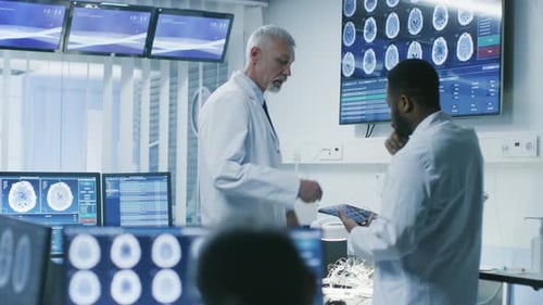 Medical Professionals Analyzing Brain Scans in Modern Lab