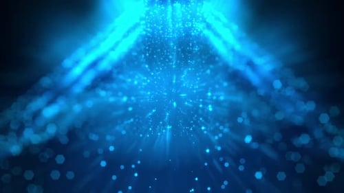 Abstract Blue Glowing Particles and Light Rays Background