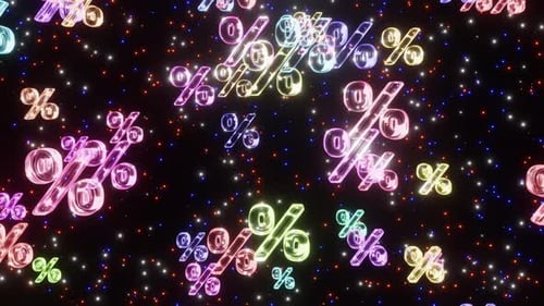 Vibrant Neon Percentage Symbols Falling Seamless Loop Background