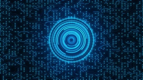 Futuristic Digital Blue Circuit Board with Central Core