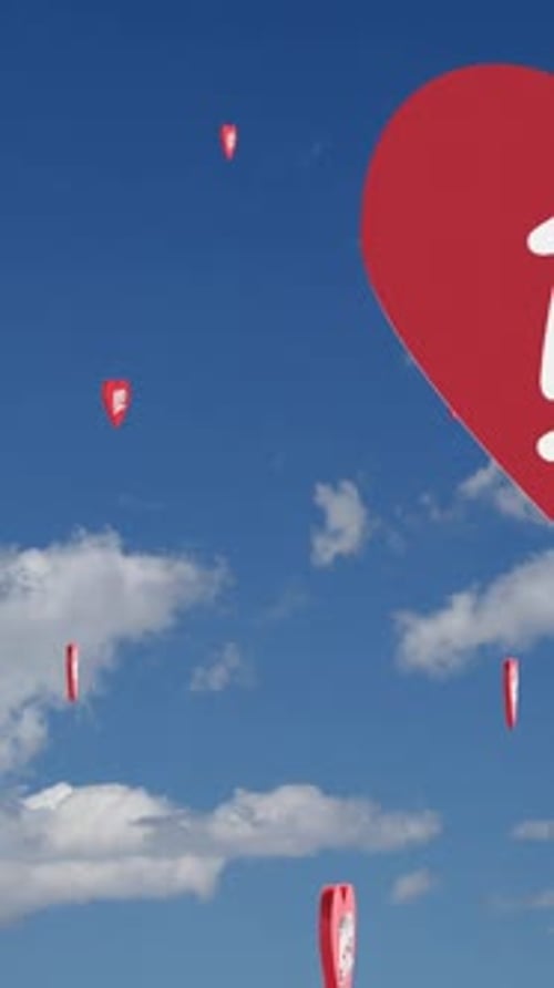 100 Social Media Emoji on Floating Hearts in Clouds Background
