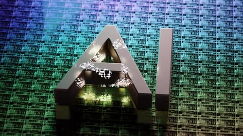 AI Technology with Futuristic Microchip Background AI Sign