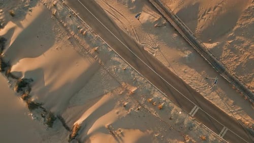 Top View Sand Road Over Summer Dunes Nature Aerial Asphalt Highway Stretching