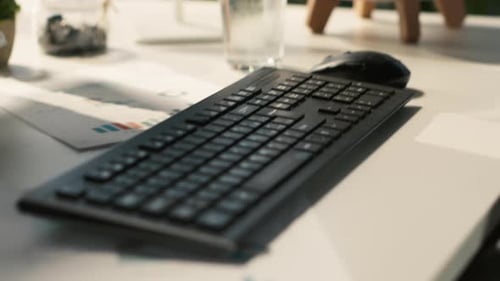 Modern Office with Analytical Data Paperwork Documents