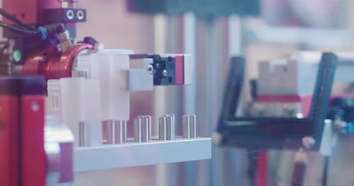 Close up of industrial automation and robotic engineering, in which the robot or mechanical arm bu