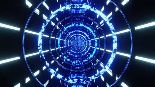 Blauer kreisförmiger, gespiegelter VJ Loop-Hintergrund mit Streifen, 4K