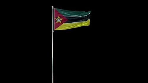 Realistic Waving Flag of Mozambique on a Pole