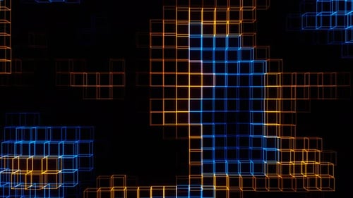 Orangefarbener und blauer quaderförmiger Neonwellenhintergrund, VJ Loop in 4K