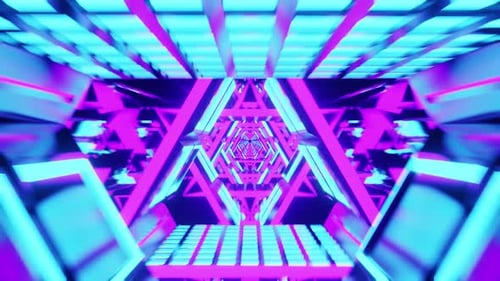 Space Neon Lighted Blue And Pink Triangle Vj Loop Tunnel Travel Through The Galaxy Background HD