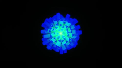 Son bleu et vert citron accompagnant une animation en boucle de sphère en 1080HD