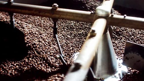 Coffee Beans Being Roasted Inside Roasting Machine