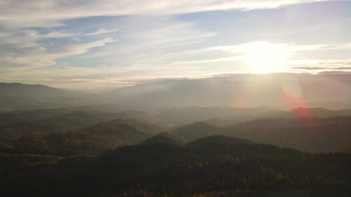 Aerial Panoramic View of the Scenic Landscape Drone Panning Footage Over Carpathian Mountains in