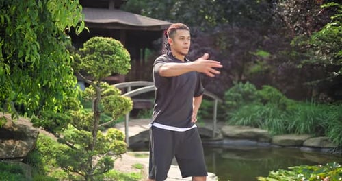 Healthy African American Man Exercising Ar Park Outdoor Practicing Yoga