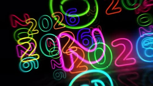 2026 Jahre Neonsymbol 3D-Flug zwischen