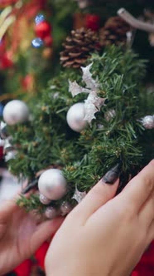 Christmas Tree Decoration with Baubles and Pine Cones