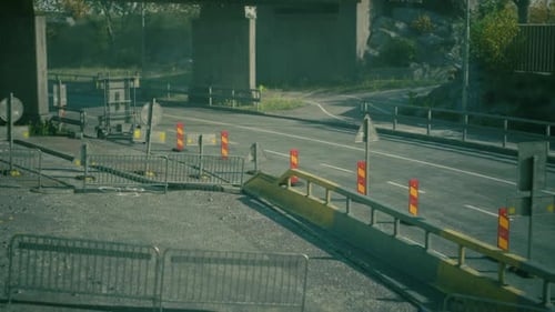 Road Closure Due to Construction Work Near a Highway Bridge in a Rural Area