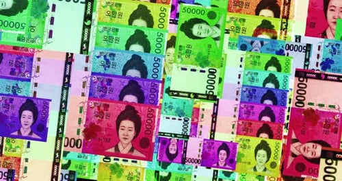 South Korea Won 50000 KRW banknotes abstract color mosaic pattern
