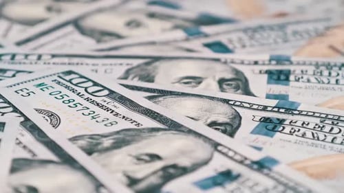 Close Up View of Pile of Dollar Bills