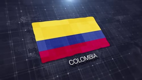 Colombia Waving Flag on Digital World Map Background