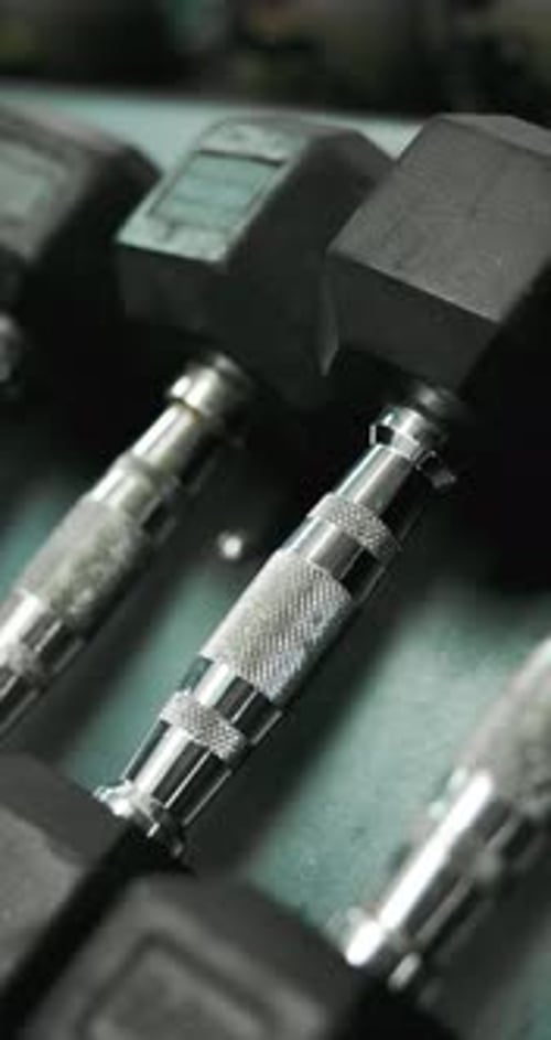 Dumbbells, fitness and still life with equipment in gym for bodybuilding, sports or weightlifting