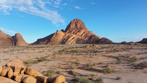 Aerial view of mountains and boulders in desert, Namibia.